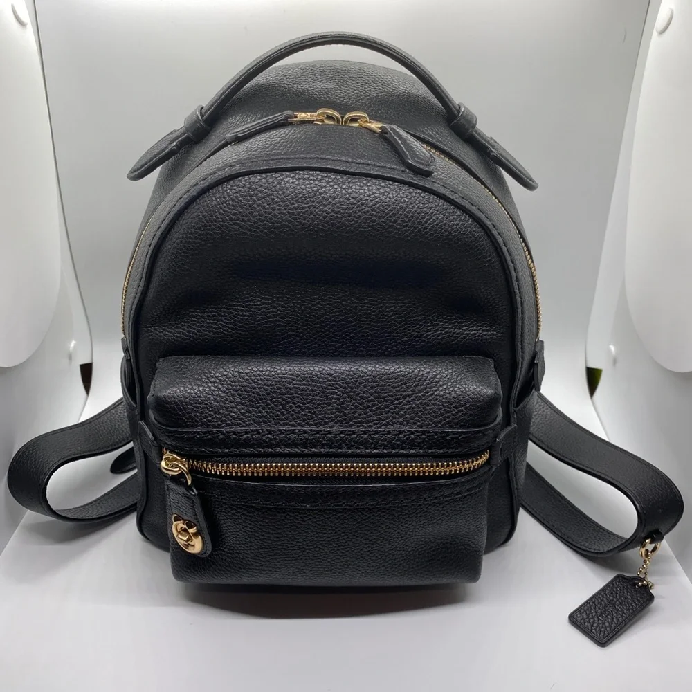 Coach Black Pebbled Leather Mini Backpack with Gold Hardware